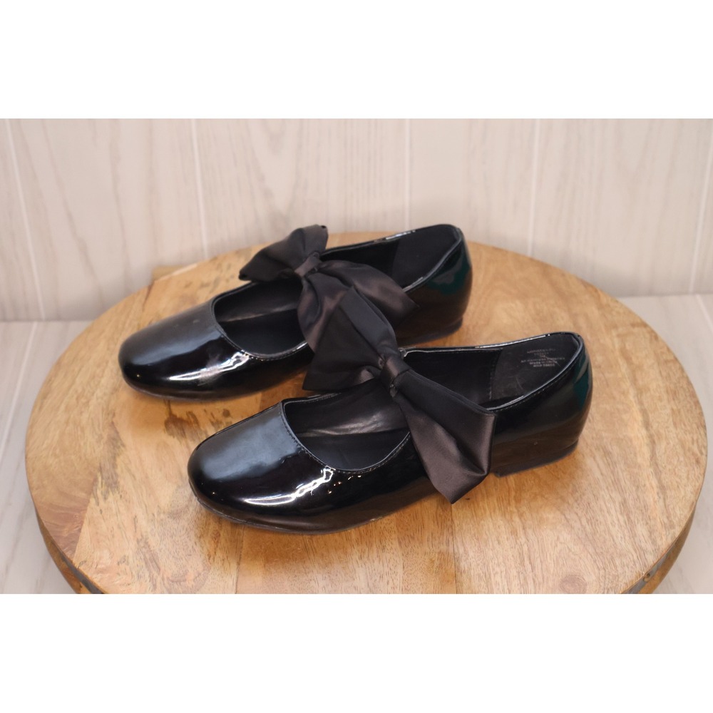 Nordstrom Kids Posey Bow Black Patent Mary Jane Flats Size 3 Big Kid